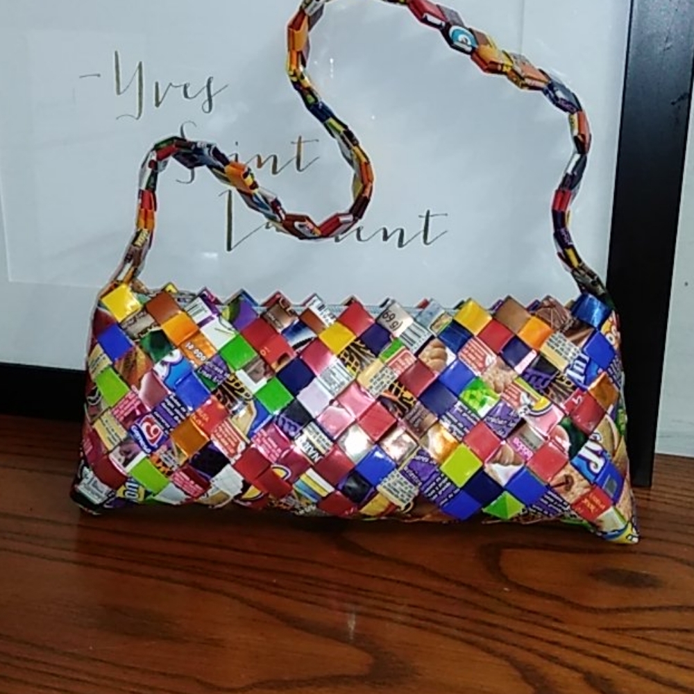 Candy & snack wrapper upcycled woven purse